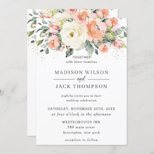 Rustikale Elfenbeinküste Pfirsichgrüne Hochzeit Einladung