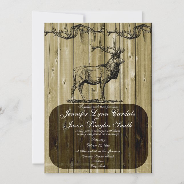Rustikale Elk Wildlife Hunting Wedding Einladungen (Vorderseite)