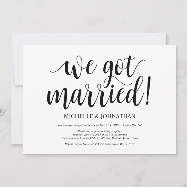 Rustikale Elopement Empfang Einladungskarte Einladung (Vorderseite)