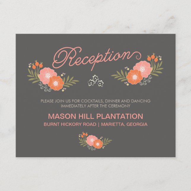 Rustikale Empfang-Karten für Korallen Begleitkarte (Vorderseite)