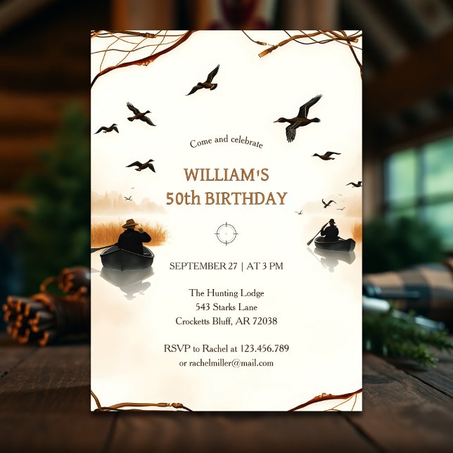 Rustikale Enten jagen Geburtstag Einladung (Rustic Duck Hunting Birthday Invitation – Outdoor 50th Celebration for Him)
