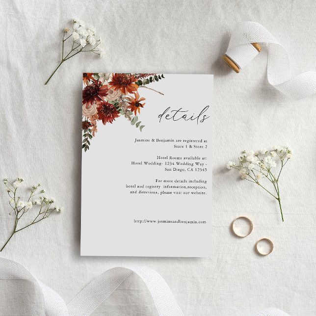 Rustikale Erde und Champagne Florals Details 2 Begleitkarte (Von Creator hochgeladen)