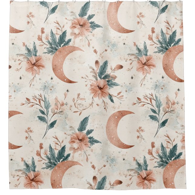 Rustikale Erdig-Boho-Mond-Blumenmuster (5) Duschvorhang (Vorderseite)