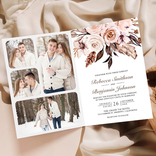 Rustikale Erdig-Elfenbein Blumen QR Code Hochzeit Einladung (Von Creator hochgeladen)