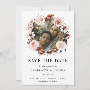 Rustikale erdige Boho-Foto-Save-the-Date Einladung