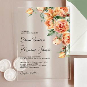Rustikale erdige Pfirsich-Blumen-Hochzeit Acryleinladungen