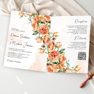 Rustikale erdige Pfirsich-Blumen-Hochzeit mit QR-C Einladung