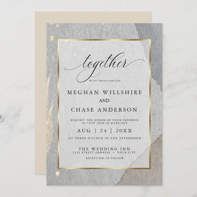 Rustikale Erdung Wasserfarbenpest aus Granitstein Einladung (Vorne/Hinten)