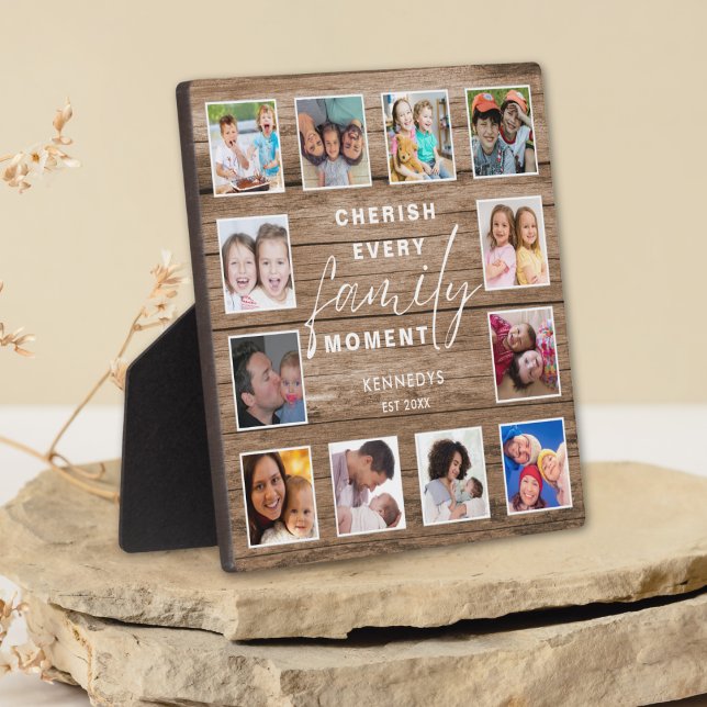 Rustikale Erinnerungen aus Holz zitieren 12 Fotoko Fotoplatte (Rustic Wood Family Memories Quote 12 Photo Collage Plaque)