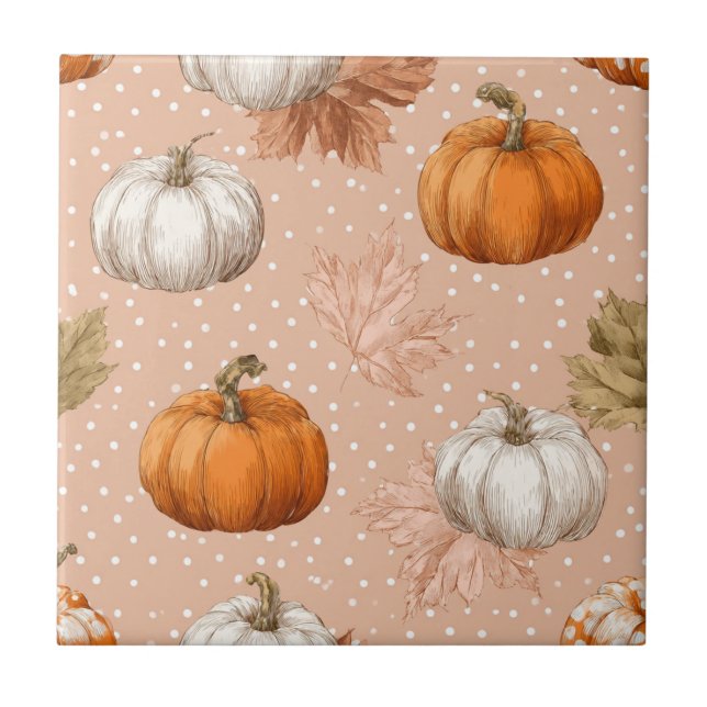 Rustikale Ernte Herbst - Pumpkins & Blätter Fliese (Vorderseite)
