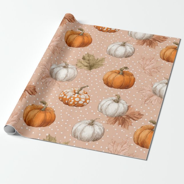 Rustikale Ernte Herbst - Pumpkins & Blätter Geschenkpapier (Ungerollt)