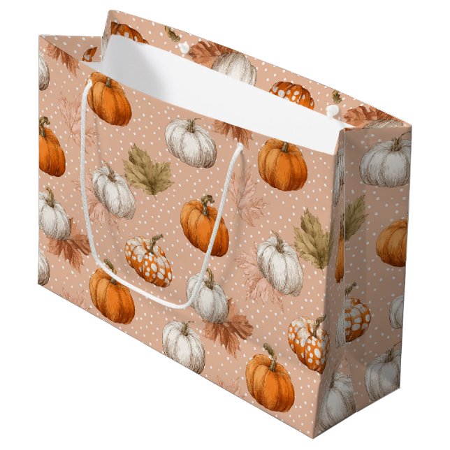 Rustikale Ernte Herbst - Pumpkins & Blätter Große Geschenktüte (Vorderseite Schrägansicht)