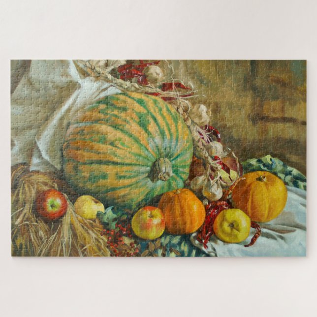 Rustikale Ernte-Stillleben mit Kürbissen und Äpfel Puzzle (Horizontal)