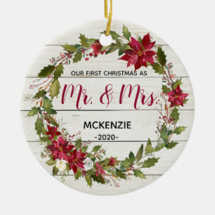 Rustikale erste Weihnachten als Mr. & Mrs. Ornamen Keramik Ornament