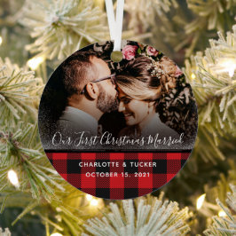 Rustikale Erste Weihnachten Verheiratet Kariert 2  Ornament Aus Metall