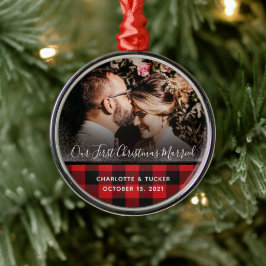 Rustikale Erste Weihnachten Verheiratet Kariert 2  Ornament Aus Metall
