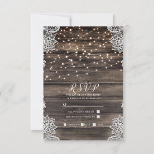 Rustikale Eschenbraune Holz-Lace-Lichter Hochzeit- RSVP Karte