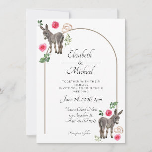 Rustikale Esel-Blumen-Hochzeitseinladung in Rosa Einladung