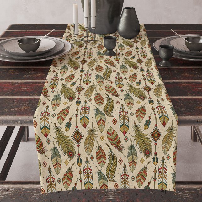 Rustikale Ethnic Table Runner Arrows and Feathers Großer Tischläufer (Rustic Ethnic Table Runner Arrows and Feathers)