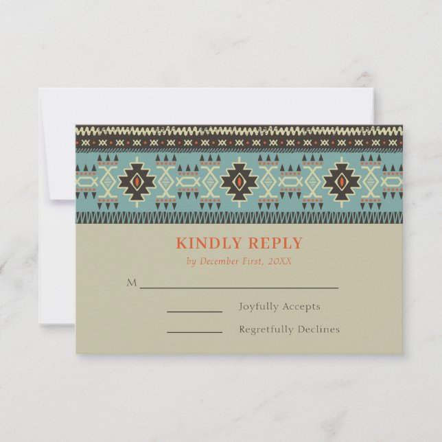 Rustikale Ethnic Tribal Winter Wedding RSVP Karte (Vorderseite)