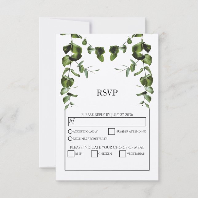 Rustikale Eukalyptus-Blätter Hochzeiten von RSVP-K RSVP Karte (Vorderseite)