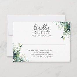 Rustikale Eukalyptus-Blumen-Grün-Monogramm-Hochzei RSVP Karte