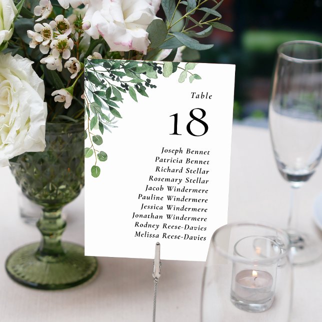Rustikale Eukalyptus-Gastnamen Hochzeit Tischnummer (Rustic Eucalyptus Guest Names Wedding Table Number)