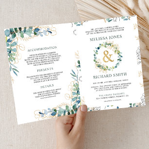 Rustikale Eukalyptus-Gold-Hochzeit Alles in Einem Einladung