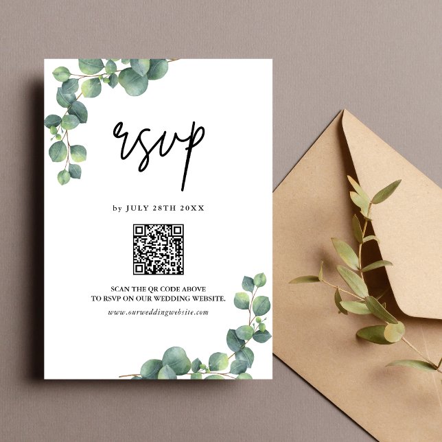 Rustikale Eukalyptus Greenerity Wedding QR Code RSVP Karte (Von Creator hochgeladen)