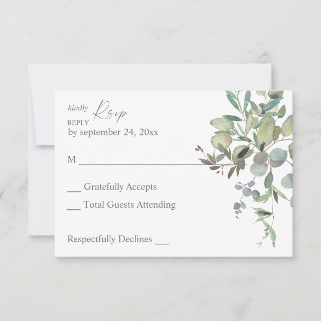 Rustikale Eukalyptus Greenery Duo RSVP Card Karte (Vorderseite)