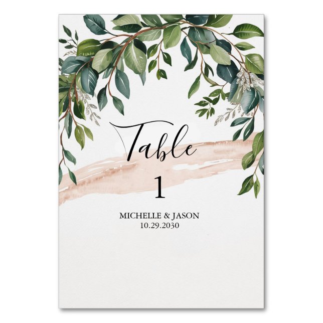 Rustikale Eukalyptus-Grün-Hochzeitstisch-Nummer    Tischnummer (Rückseite)