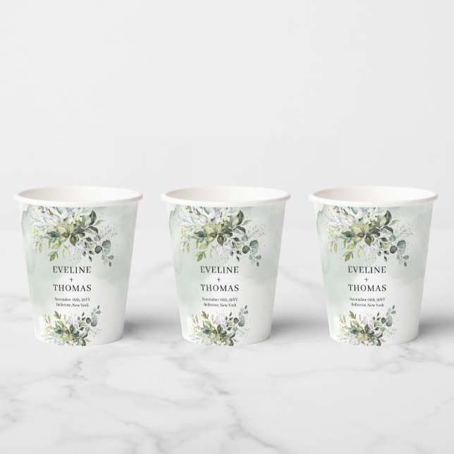 Rustikale Eukalyptus-Grüne Goldhochzeit Pappbecher (Multi)