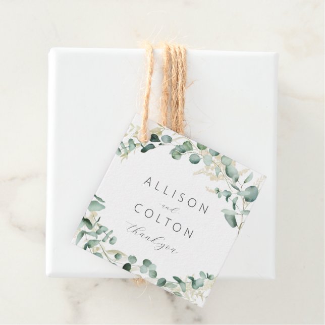 Rustikale Eukalyptus-Grüne Hochzeit Geschenkanhänger (Beispiel)