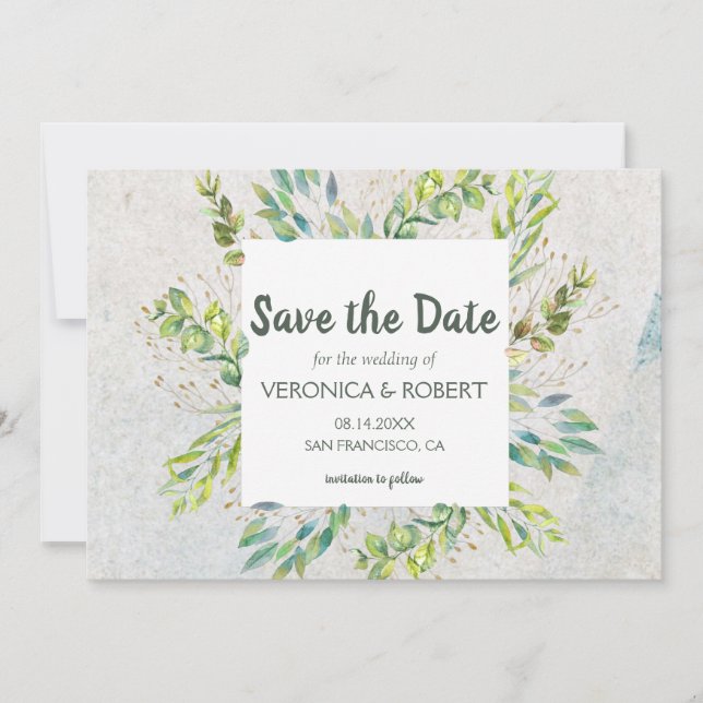 Rustikale Eukalyptus-Grüne Hochzeit Sichern Sie da Save The Date (Vorderseite)