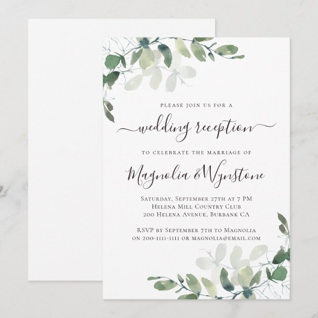 Rustikale Eukalyptus-Grüne Hochzeitsempfang Einladung (Vorne/Hinten)