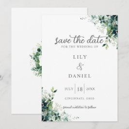 Rustikale Eukalyptus-Grünmonogramm-Hochzeit Save The Date