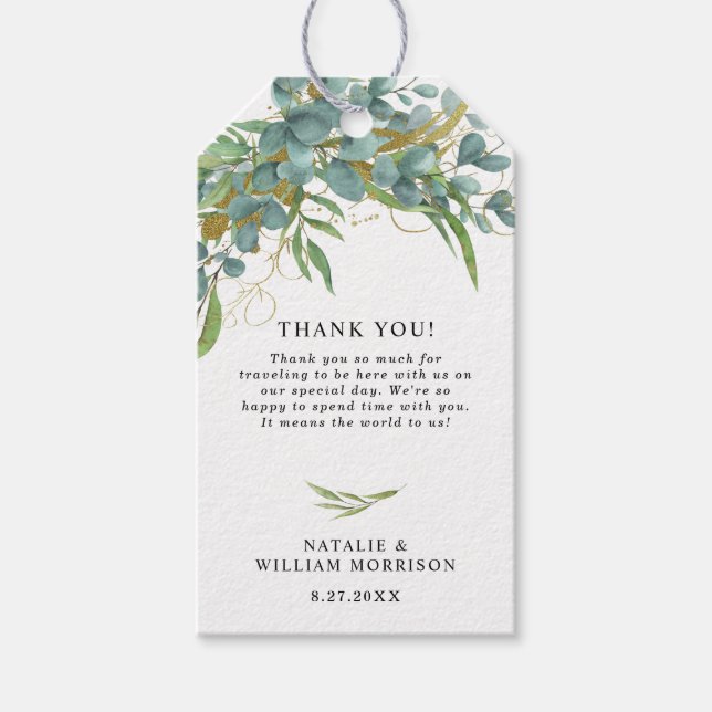 Rustikale Eukalyptus & Laurel Geschenkmarke Geschenkanhänger (Vorderseite)