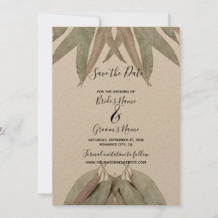 Rustikale Eukalyptus-Leaf-Hochzeit rettet das Datu Save The Date