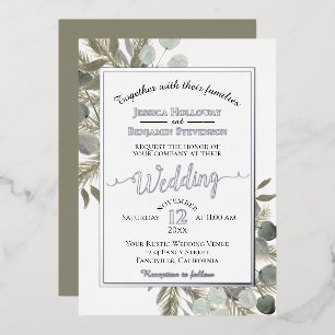 Rustikale Eukalyptus & Pine Elegante Silberhochzei Folieneinladung