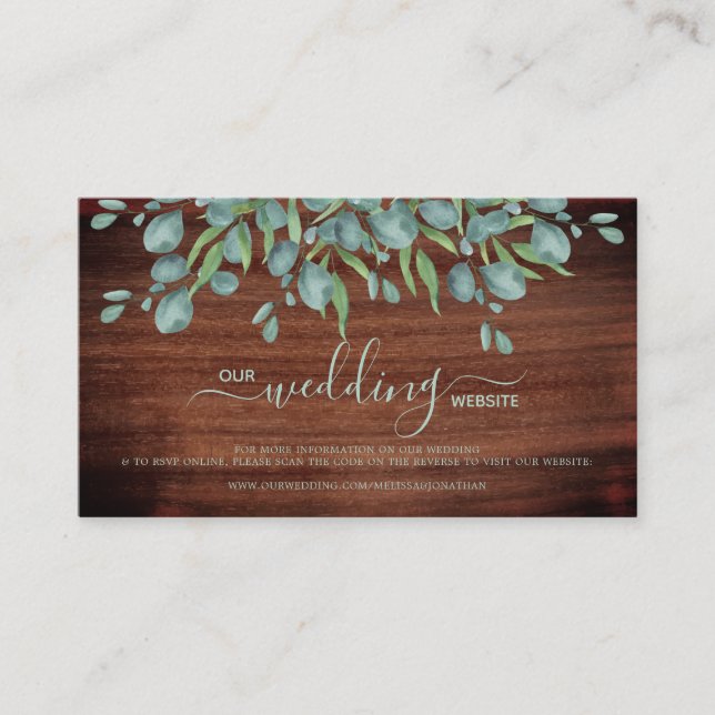 Rustikale Eukalyptus QR Code Online Wedding RSVP C Visitenkarte (Vorderseite)