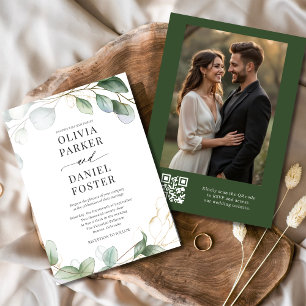 Rustikale Eukalyptus QR Foto Greenerity Wedding Einladung