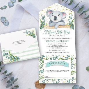 Rustikale Eukalyptus Süßer Koala Bär Baby Shower All In One Einladung