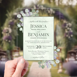 Rustikale Eukalyptus- und Lavendel-stilvolle Text- Acryleinladungen