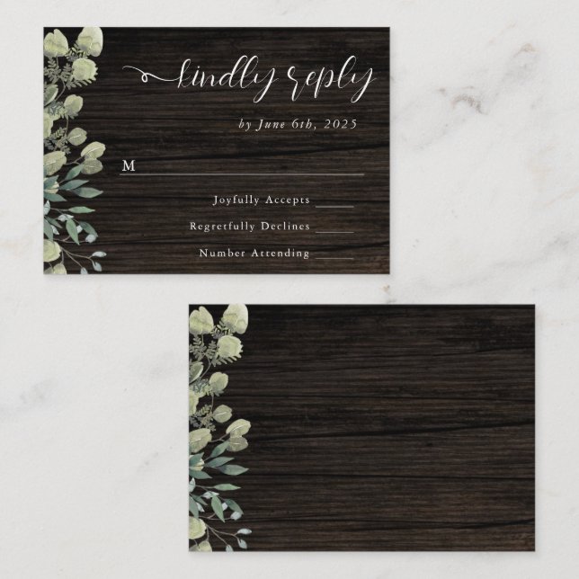 Rustikale Eukalyptus Wedding RSVP Card Mitteilungskarte (Vorne/Hinten)