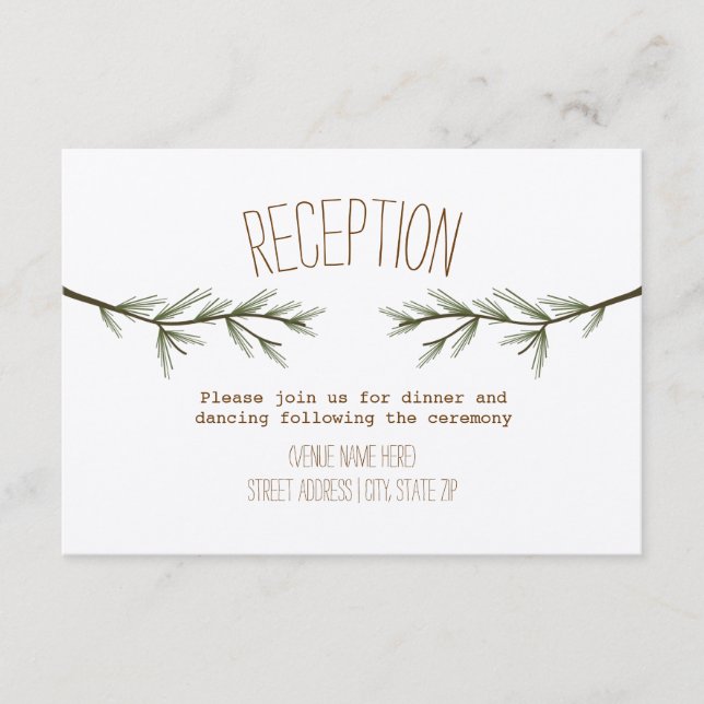 Rustikale Evergreen Branches Hochzeitsempfang Begleitkarte (Vorderseite)