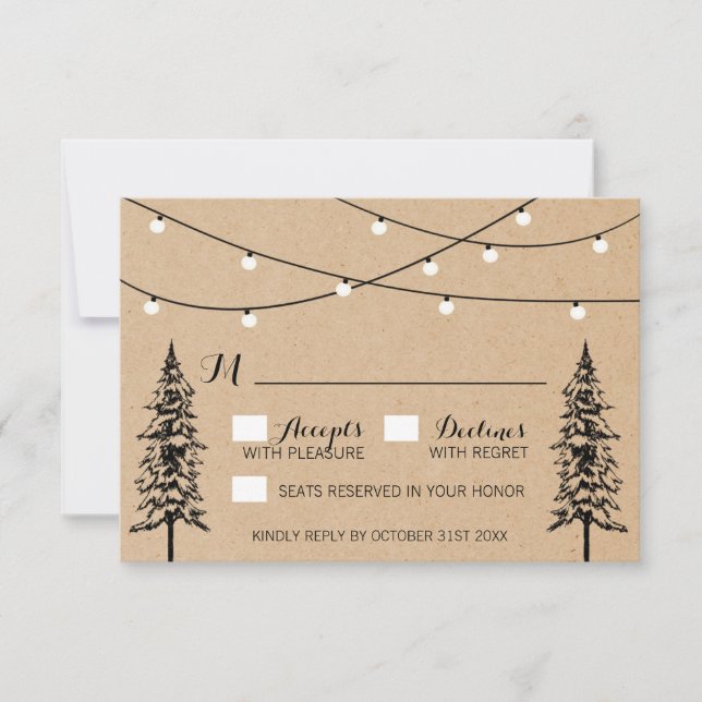 Rustikale Evergreen Pine Tree Wedding RSVP Cards (Vorderseite)
