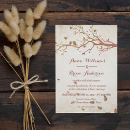 Rustikale Fall Bäume Liebe Vögel Vintage Hochzeit Einladung