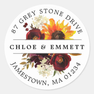 Rustikale Fall-Blume geben Adressenaufkleber zurüc Runder Aufkleber