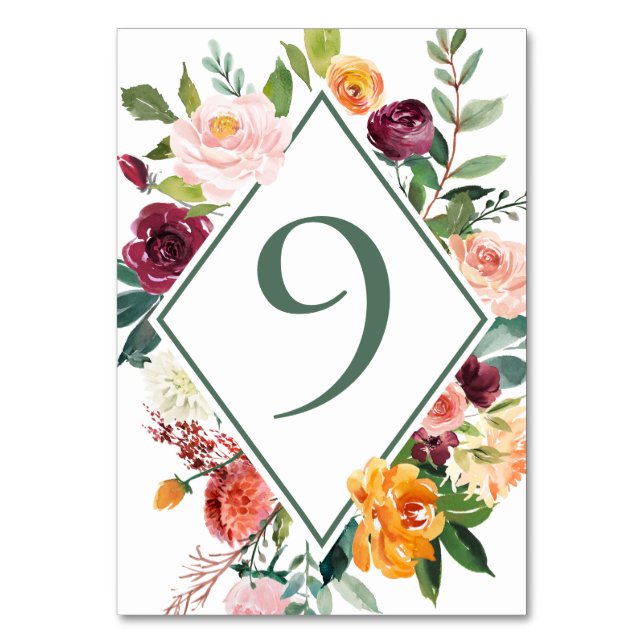 Rustikale Fall-Blume: Grüne Tischnummern 9 (Vorderseite)