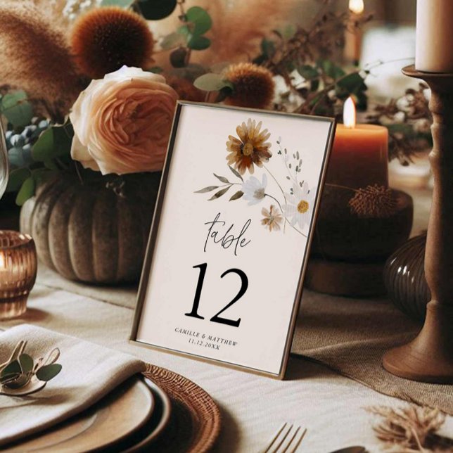 Rustikale Fall-Flora-Tischnummer Einladung (Fall Floral Wedding Table Number)